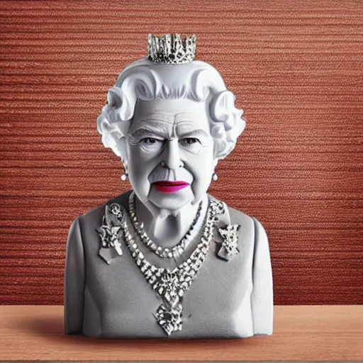 Image similar to queen elizabeth minecraft figurine on a table, professional photo