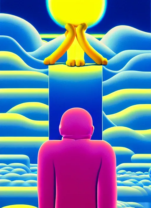 Image similar to the end by shusei nagaoka, kaws, david rudnick, airbrush on canvas, pastell colours, cell shaded, 8 k