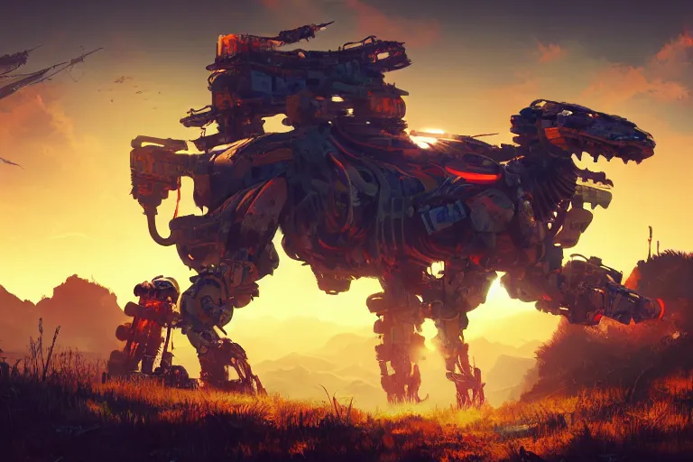 Image similar to scorcher machine mecanical creature robot of horizon forbidden west horizon zero dawn radiating a glowing aura global illumination ray tracing hdr fanart arstation by ian pesty and alena aenami artworks in 4 k