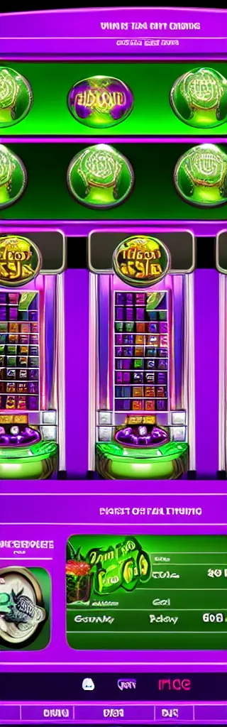 Image similar to purple and green slots casino interface, material design