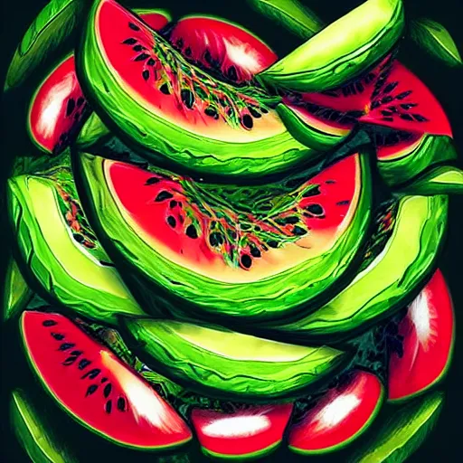 Prompt: “🔻🍉◾️, digital art”