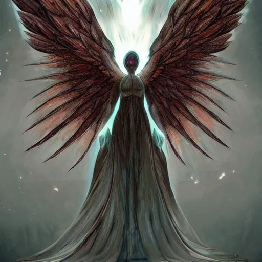 Prompt: giant imposing seraphim with many eyes and many wings, eyes everywhere, glowing, terrifying