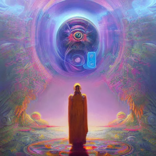 Image similar to sacred Ayahuasca, hermetic, occult, surreal, hidden knowledge by Paul Lehr, Karl Kopinski and Mandy Jurgens'