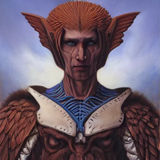 Image similar to portrait of a wing warrior, by Gerald Brom