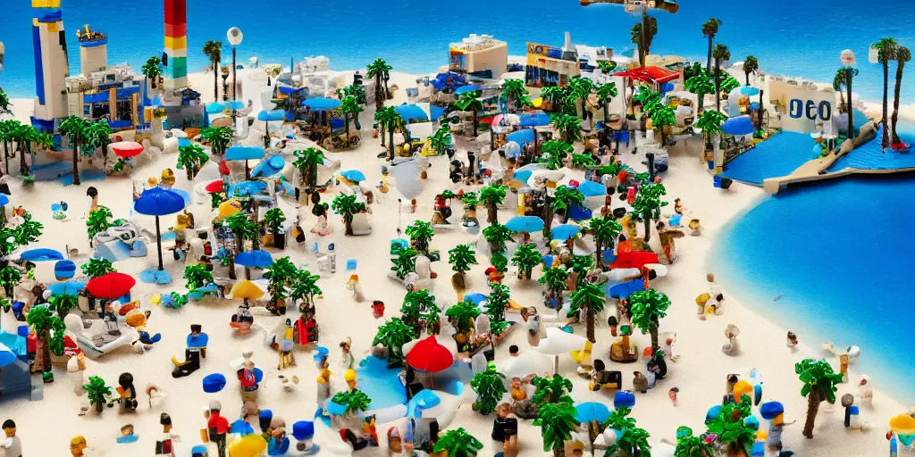 Prompt: perfect replica of Tel-Aviv beach, everything is made from Lego, high-detaild, unreal engine 5, 4K UHD image