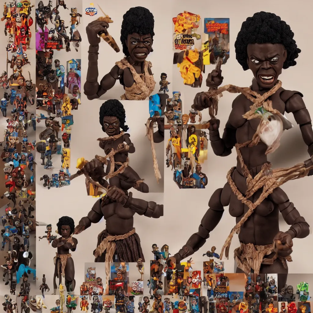 Image similar to maya angelou as kunta kinte, stop motion vinyl action figure, plastic, toy, butcher billy style