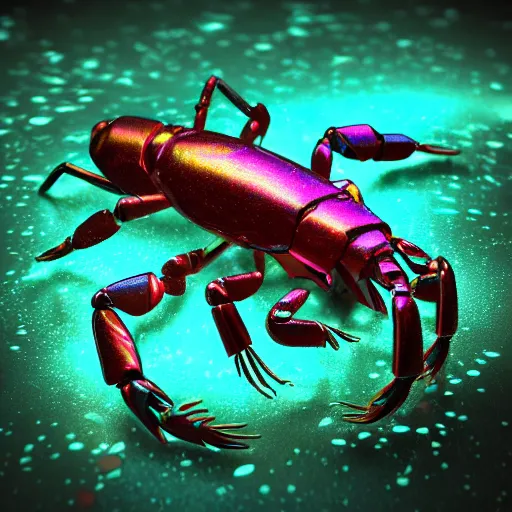 Prompt: ! dream an extremely high quality 8 k 3 d render of a metallic cyberpunk neon galaxy crayfish with polished, highly reflective highly detailed, clean, sharp, crisp clean shapes, cast glass, brushed metal, symmetry, mercury, chrome, obsidian, highly detailed, macro, iridescent, high detail, very aesthetically pleasing