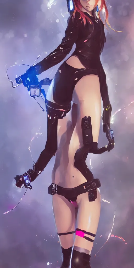 Image similar to fullbody portrait of a beautiful girl dressed in cyberpunk style, anime style, masterpiece, award - winning, artstation, pixiv