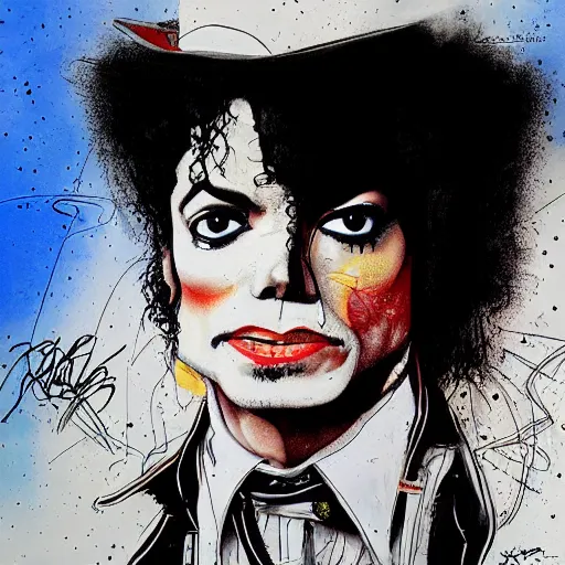 Image similar to digital painting of Michael Jackson by Ralph Steadman, hyperdetailed