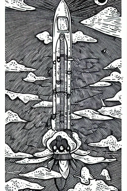 Image similar to mcbess illustration of a rocket ship with rainbow colors