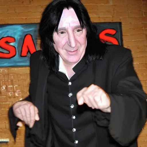 Image similar to Severus Snape dances in a bar, neon, realistic, full body, very detailed, super realistic