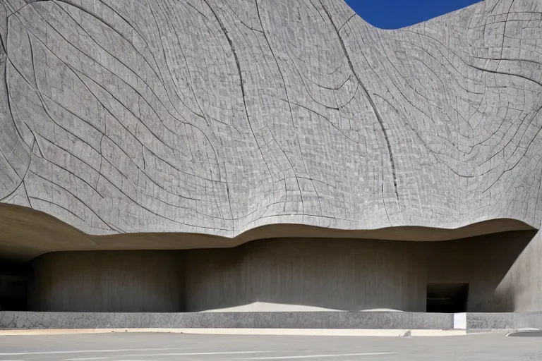 Prompt: Futuristic sandstone tadao ando Facades with biomimicry carvings