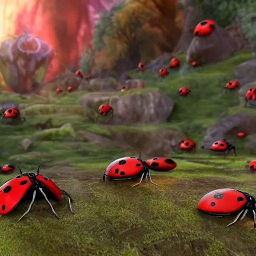 Image similar to promotional movie still, ladybugs, the fellowship of the ring ( film ), 3 d render