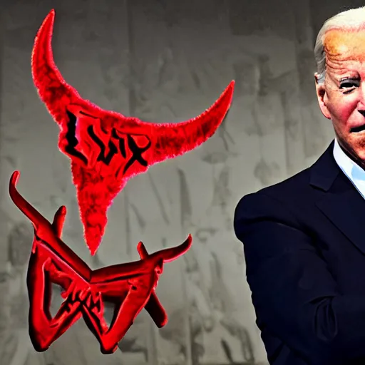 Image similar to joe biden with devil horns