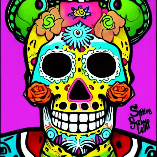 Prompt: calavera skull colorful portrait by Skottie Young