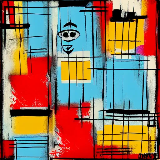 Image similar to Abstract grid, bauhaus style, Basquiat vibe, artstation, madmax, brush texture, painted with oil