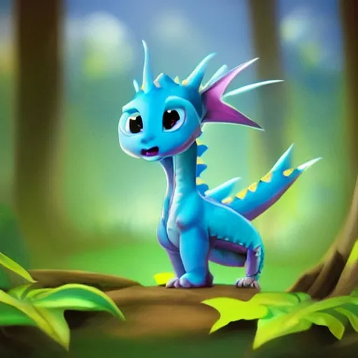 Image similar to very very very very cute chibi baby dragon, portrait, pixar style, forest background