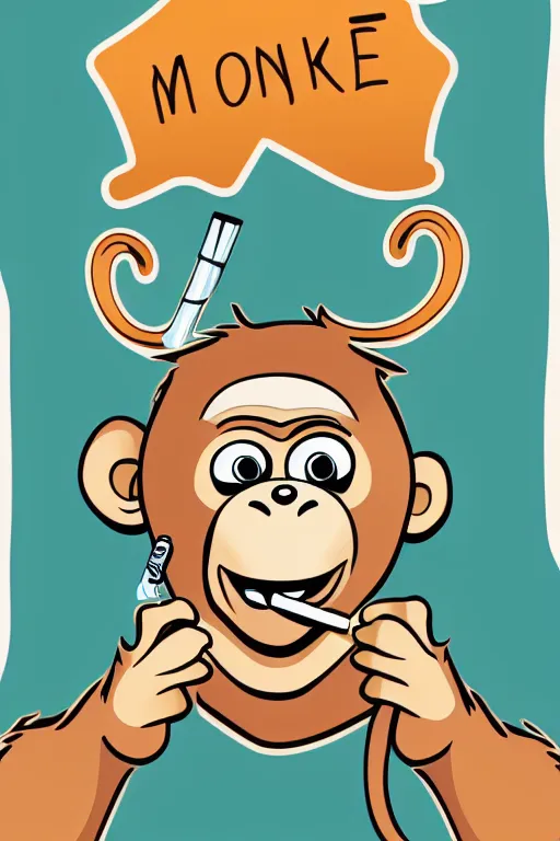 Prompt: Monkey with a cigarette, sticker, colorful, illustration, highly detailed, simple, smooth and clean vector curves, no jagged lines, vector art, smooth
