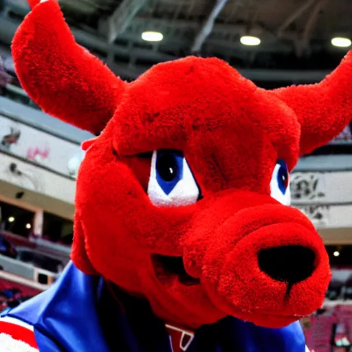 Image similar to a portrait of benny the bull, chicago bulls mascot, details visible