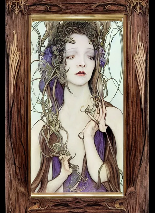 Image similar to blank canvas with an art nouveau picture frame painting by brian froud