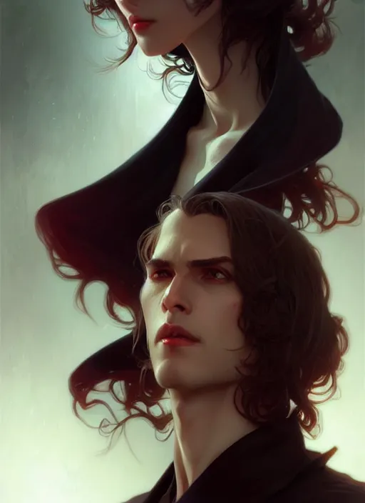 Prompt: ultra realistic illustration, handsome vampire. intricate, elegant, highly detailed, digital painting, artstation, concept art, smooth, sharp focus, illustration, art by artgerm and greg rutkowski and alphonse mucha and wlop