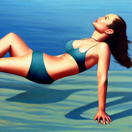 Prompt: Natalie Portman at the beach, Joe Jusko, 8k photography, trending on artstation, frank Frazetta