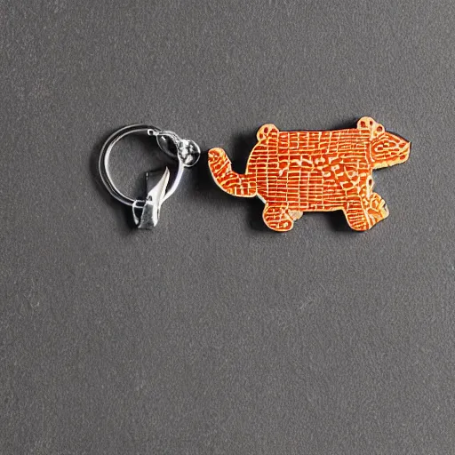 Image similar to keychain of a bear and a salmon