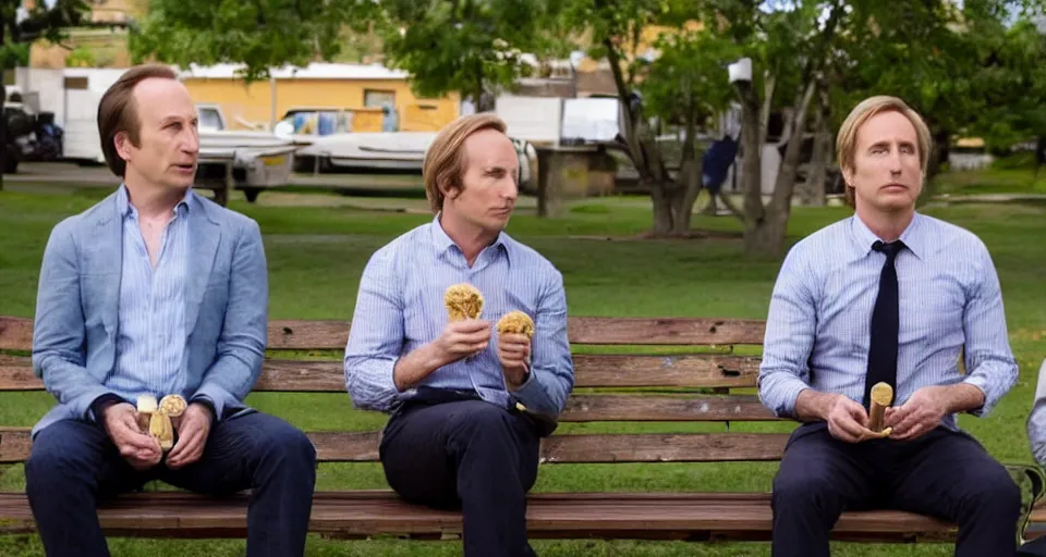 bob odenkirk and patrick fabian eating ice cream on a Stable