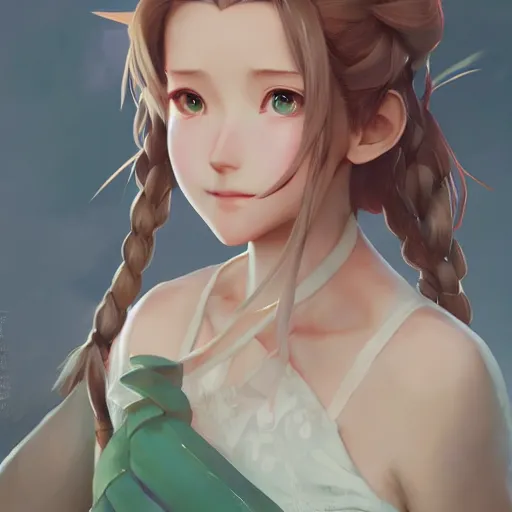 Image similar to concept art of aerith gainsborough by WLOP, rossdraws, Logan Cure, Mingchen Shen, BangkuART, sakimichan, yan gisuka, JeonSeok Lee, zeronis, Chengwei Pan on artstation