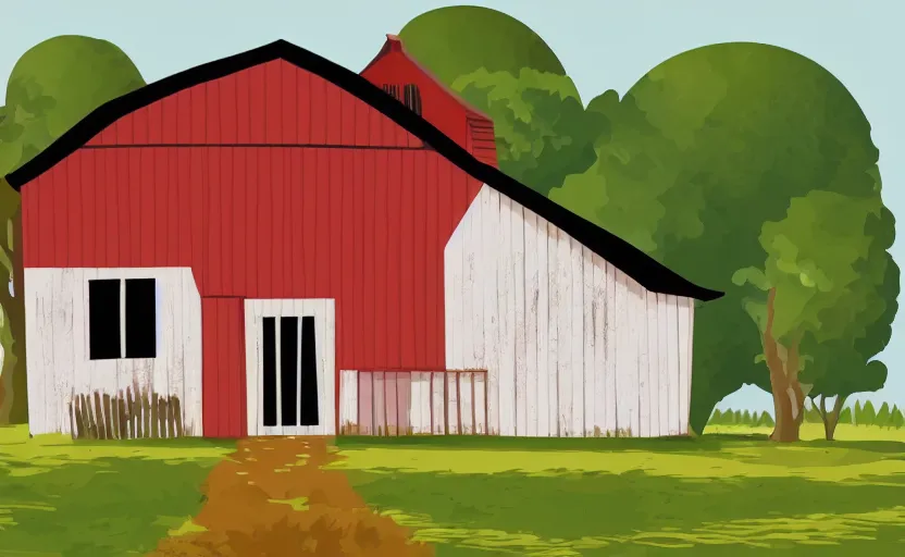 Prompt: farm house, vector, storybook, muted colors, gouache, flat poster, sharp edges, print