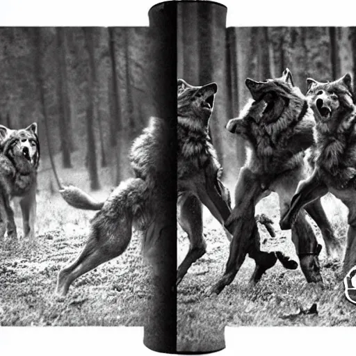 Image similar to humanoid wolves fighting in world war 2, detailed, photorealistic