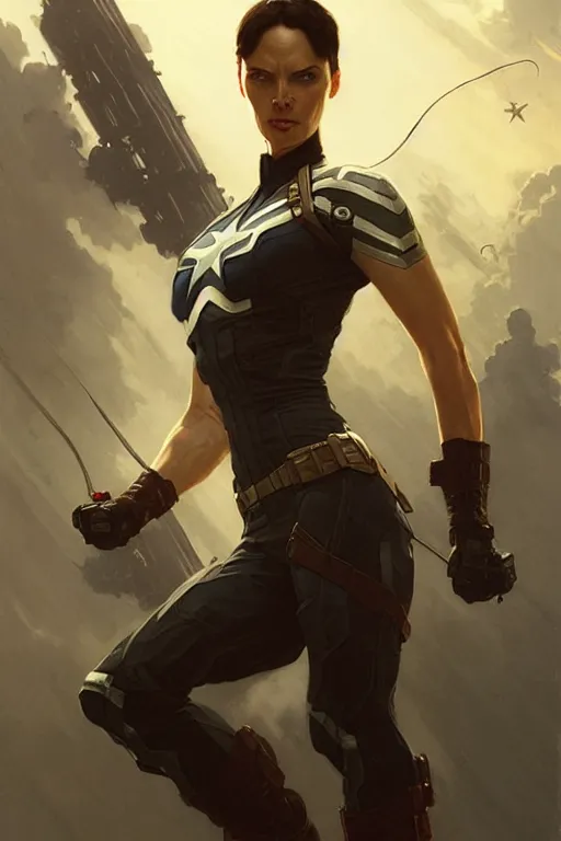 Image similar to aeon flux as captain america profile picture by Greg Rutkowski, matte painting, intricate, fantasy concept art, elegant, by Stanley Artgerm Lau, golden ratio, thomas kindkade, alphonse mucha, loish, norman Rockwell,