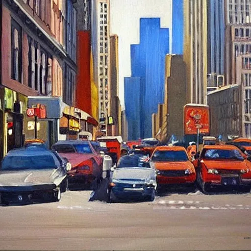 Image similar to painting of new york city streets, painting by richard estes
