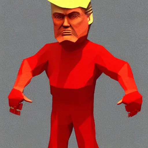 Prompt: full body 3d model of trump, low polygon, ps1 graphics, sharp edges, bold lines