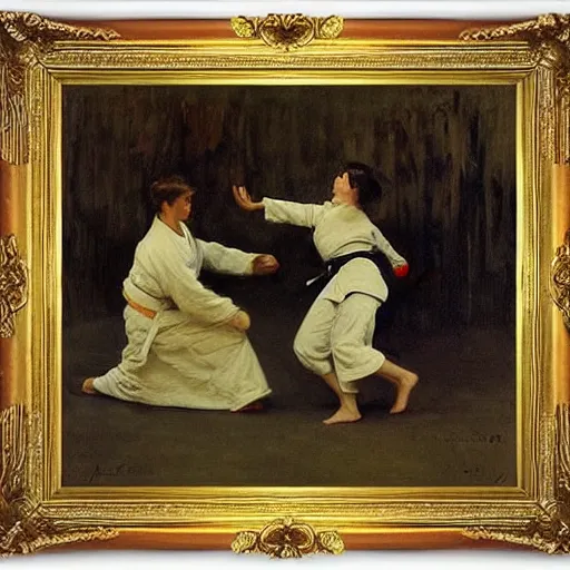 Image similar to actress training judo by alfred stevens