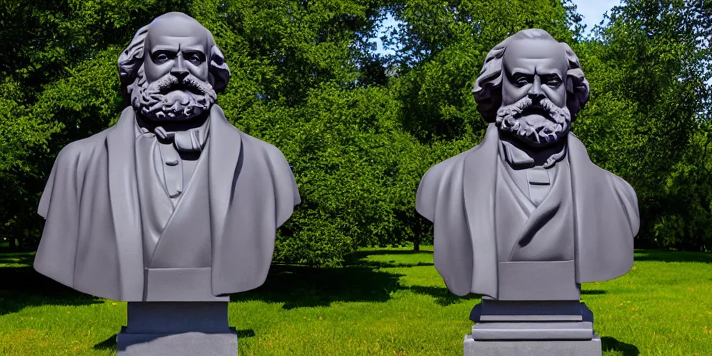 Prompt: large bust of karl marx in park by kenton nelson,