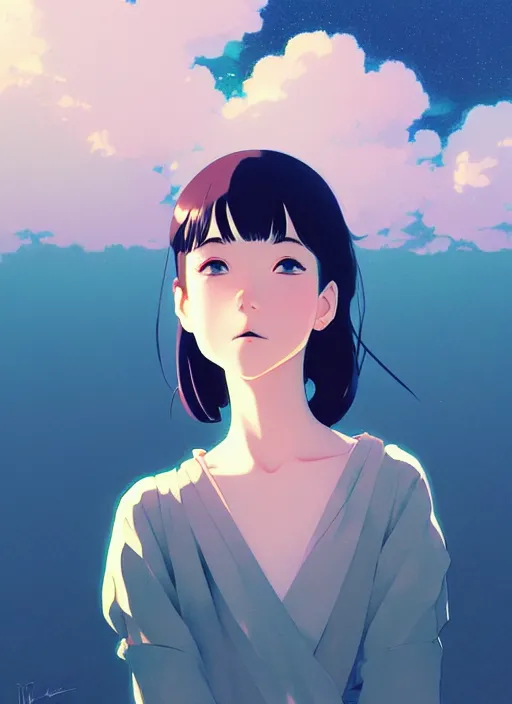 Image similar to portrait of a girl by ilya kuvshinov, cloudy sky background lush landscape ln illustration concept art anime key visual trending pixiv by victo ngai fanbox by greg rutkowski makoto shinkai takashi takeuchi studio ghibli