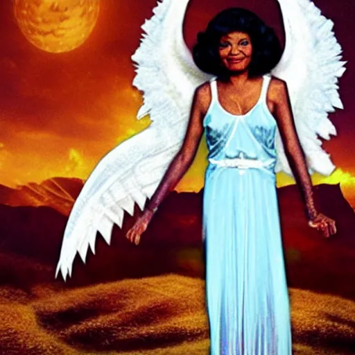 Prompt: nichelle nichols as a heavenly angel in cloud heaven photorealistic fantasy epic