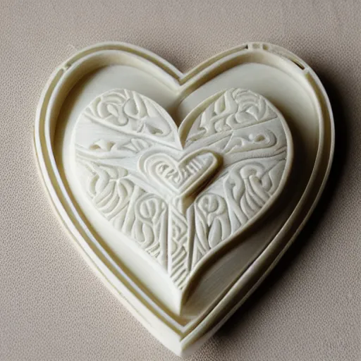 Image similar to intricate heart finely carved into ivory, c anon 5 d 5 0 mm lens