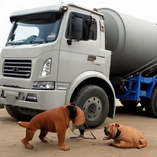 Image similar to sharpei dog driving a cement truck