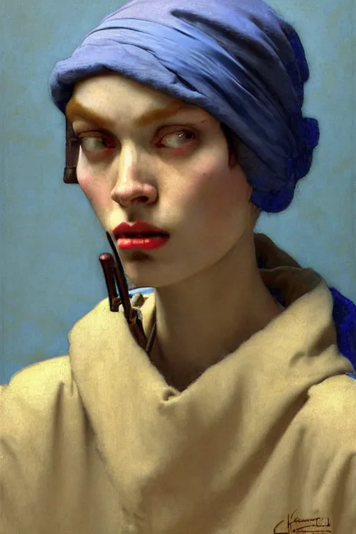 Image similar to full character portrait half - life 2 team fortress 2 video game character art not the girl with the pearl earring character design, painting by gaston bussiere, katsuya terada, nc wyeth, greg rutkowski, craig mullins, vermeer, frank frazetta, mucha, tom of finland, trending on artstation, jeffery catherine jones