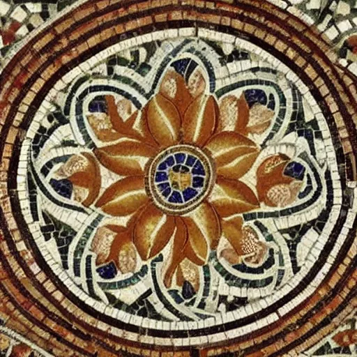 Prompt: a beautiful roman mosaic of a fractal rose, circa 1 0 0 ad, rome