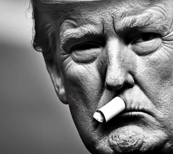 Prompt: highly detailed face shot of donald trump smoking a cigarette, ap news photo
