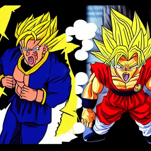 Image similar to super saiyan obama vs super saiyan donald trump