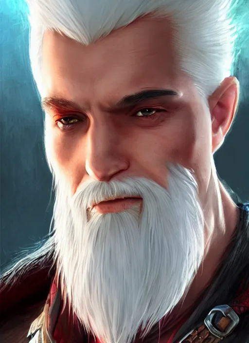 Prompt: man with white hair and white goatee, dndbeyond, bright, colourful, realistic, dnd character portrait, full body, pathfinder, pinterest, art by ralph horsley, dnd, rpg, lotr game design fanart by concept art, behance hd, artstation, deviantart, hdr render in unreal engine 5