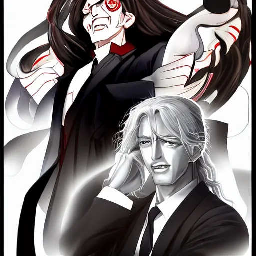 Image similar to portrait of alucard as a politician, anime fantasy illustration by tomoyuki yamasaki, kyoto studio, madhouse, ufotable, trending on artstation