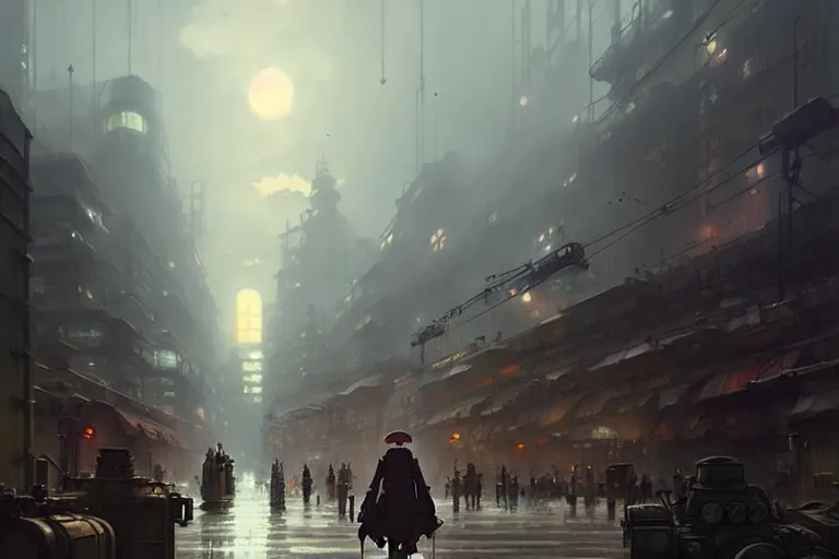 Prompt: dieselpunk, city, painted by greg rutkowski makoto shinkai takashi takeuchi studio ghibli, akihiko yoshida