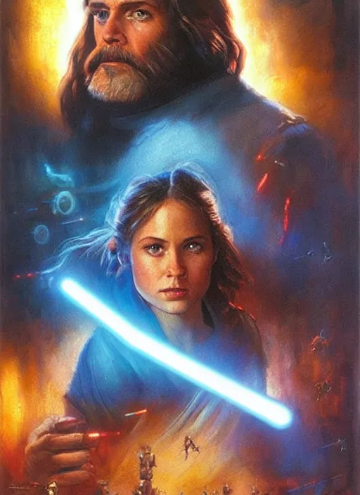 Image similar to epic cinematic poster artwork for featuring portraits for lost star wars film 1 9 9 0 moody painting by drew struzan, beautiful backlit, epic award winning, artstation, extremely detailed, photorealistic, 4 k