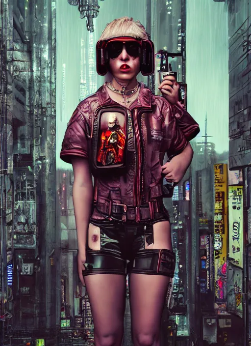 Image similar to portrait photo, 3 5 mm lomography, female doorwoman, gang clothing fashion, id magazine, hyperrealism, detailed textures, photorealistic, cyberpunk apocalyptic city, ultra realistic, cinematic, intricate, cinematic light, 8 k, david la chapelle, david kostic, artgerm