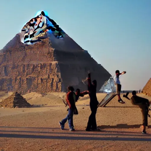 Prompt: gopniks vandalizing the pyramids